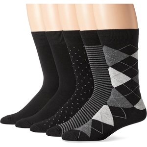Amazon Essentials Men’s Patterned Cotton Dress Crew Socks, 5 Pairs(Assorted Black)