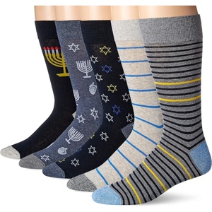 Amazon Essentials Men’s Patterned Cotton Dress Crew Socks, 5 Pairs(Mini Stripe/Stars/Stripe)