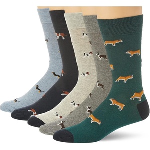 Amazon Essentials Men’s Patterned Cotton Dress Crew Socks, 5 Pairs(Multicolor  Dogs)