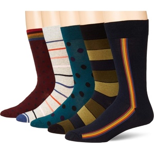 Amazon Essentials Men’s Patterned Cotton Dress Crew Socks, 5 Pairs(Stripe/Dots)