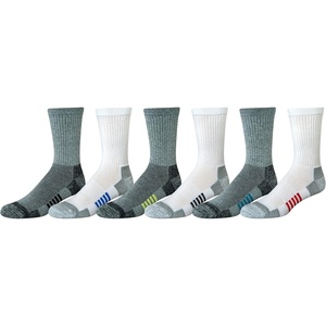 Amazon Essentials Men’s Performance Cotton Cushioned Moisture Control Socks, Athletic Crew, Breathable(White/Grey Assorted)