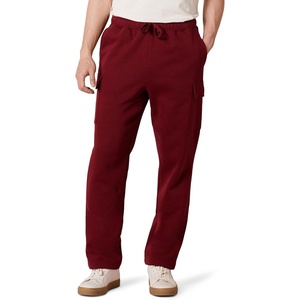 Amazon Essentials Men’s Relaxed Fit Cargo Fleece Sweatpants with Open Bottom(Deep Red)