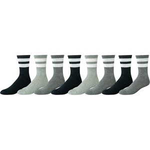 Amazon Essentials Men’s Retro Stripe Crew Sock, Black/Multi, 6-12