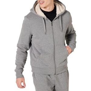 Amazon Essentials Men’s Sherpa-Lined Full-Zip Fleece Hoodie Sweatshirt(Light Grey Heather)