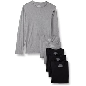 Amazon Essentials Men’s Slim Fit Crewneck Undershirts, Pack of 6(Black/Grey Heather)