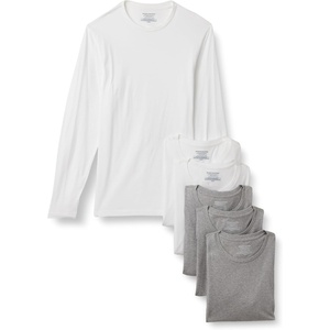 Amazon Essentials Men’s Slim Fit Crewneck Undershirts, Pack of 6(Medium Grey Heather/White)