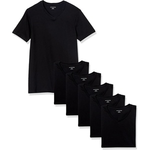 Amazon Essentials Men’s Slim Fit V-Neck Undershirt, Breathable Cotton, Pack of 6(Black)