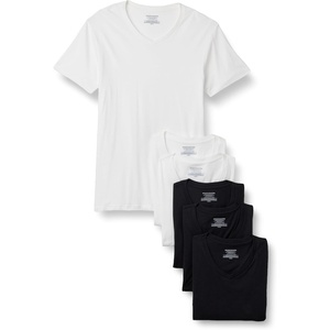 Amazon Essentials Men’s Slim Fit V-Neck Undershirt, Breathable Cotton, Pack of 6(Black/White)