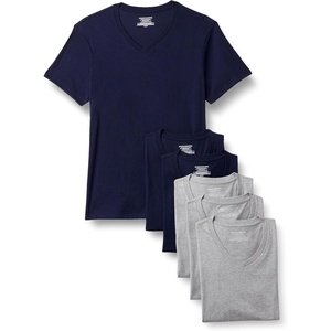 Amazon Essentials Men’s Slim Fit V-Neck Undershirt, Breathable Cotton, Pack of 6(Medium Grey Heather/Navy)
