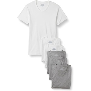 Amazon Essentials Men’s Slim Fit V-Neck Undershirt, Breathable Cotton, Pack of 6(Medium Grey Heather/White)