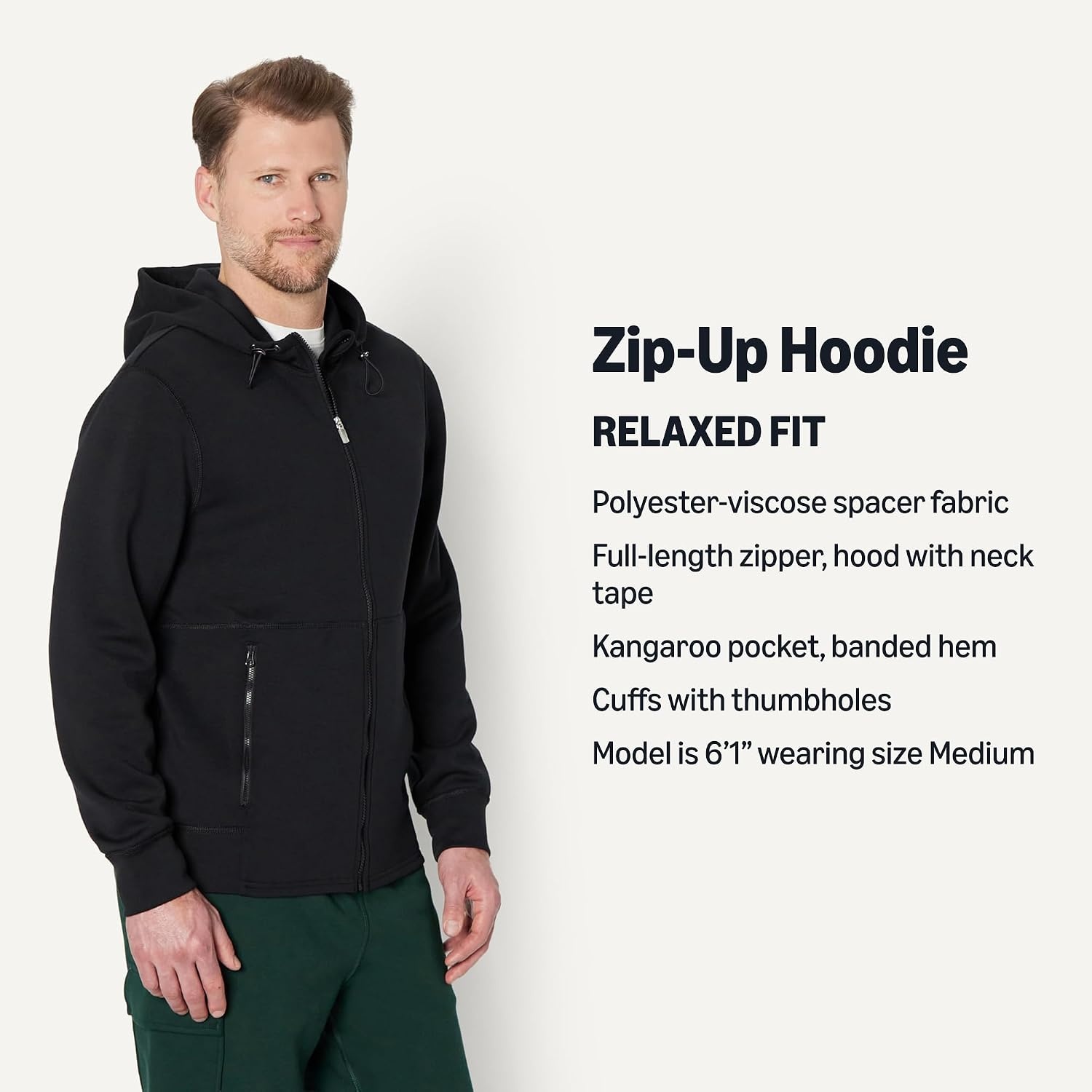 image:imageAmazon Essentials Active Mens Active RelaxedFit Zip Through HoodieBlack
