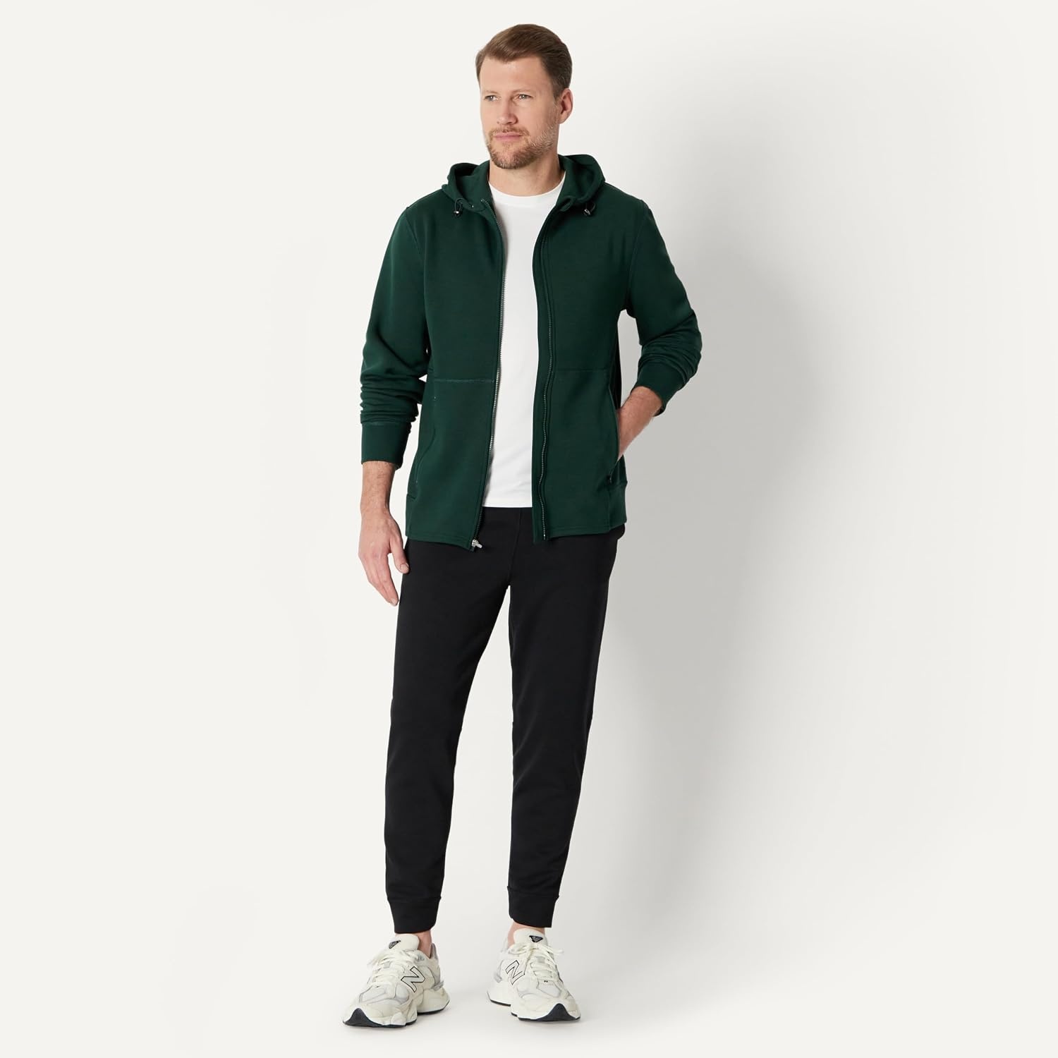 image:imageAmazon Essentials Active Mens Active RelaxedFit Zip Through HoodieDark Green