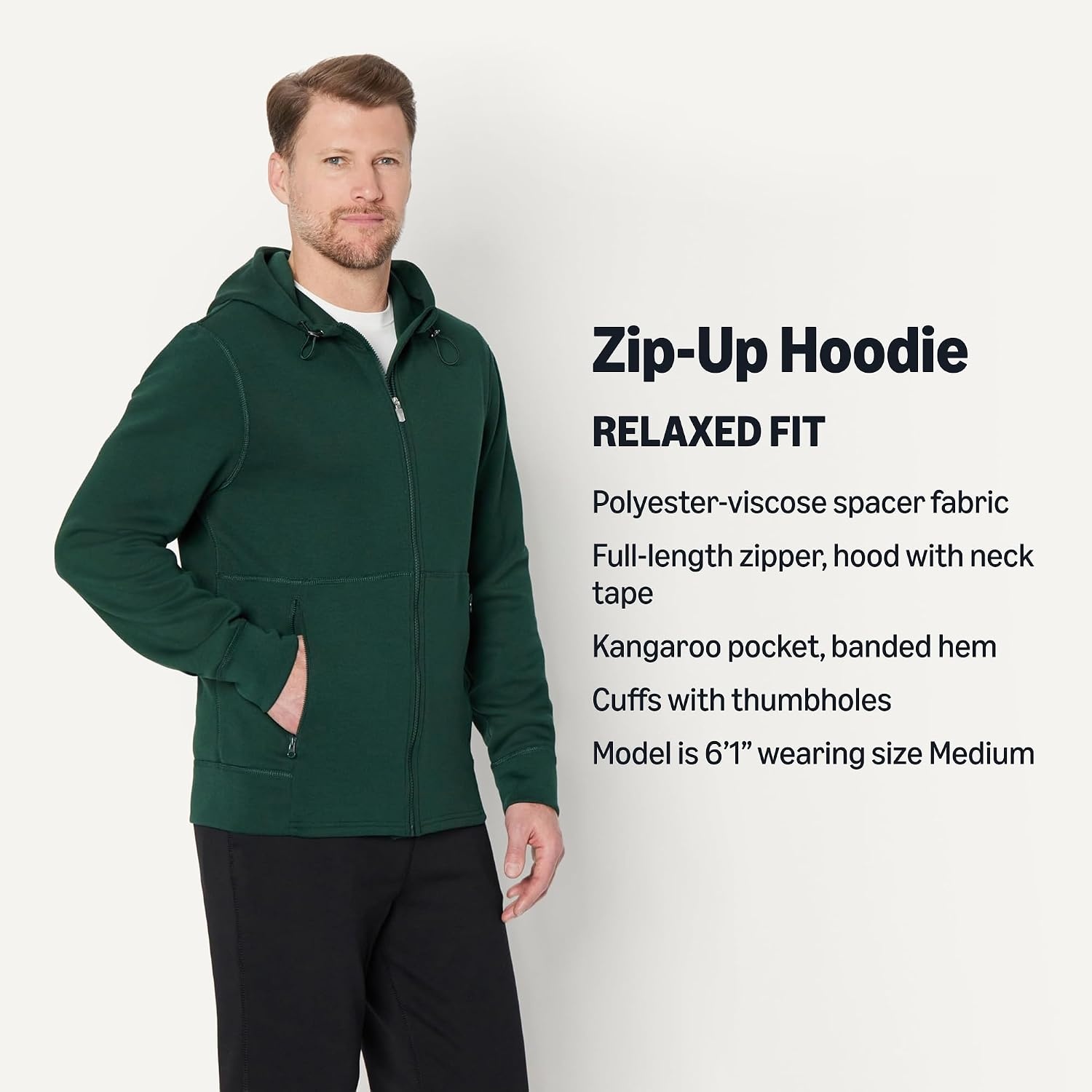 image:imageAmazon Essentials Active Mens Active RelaxedFit Zip Through HoodieDark Green