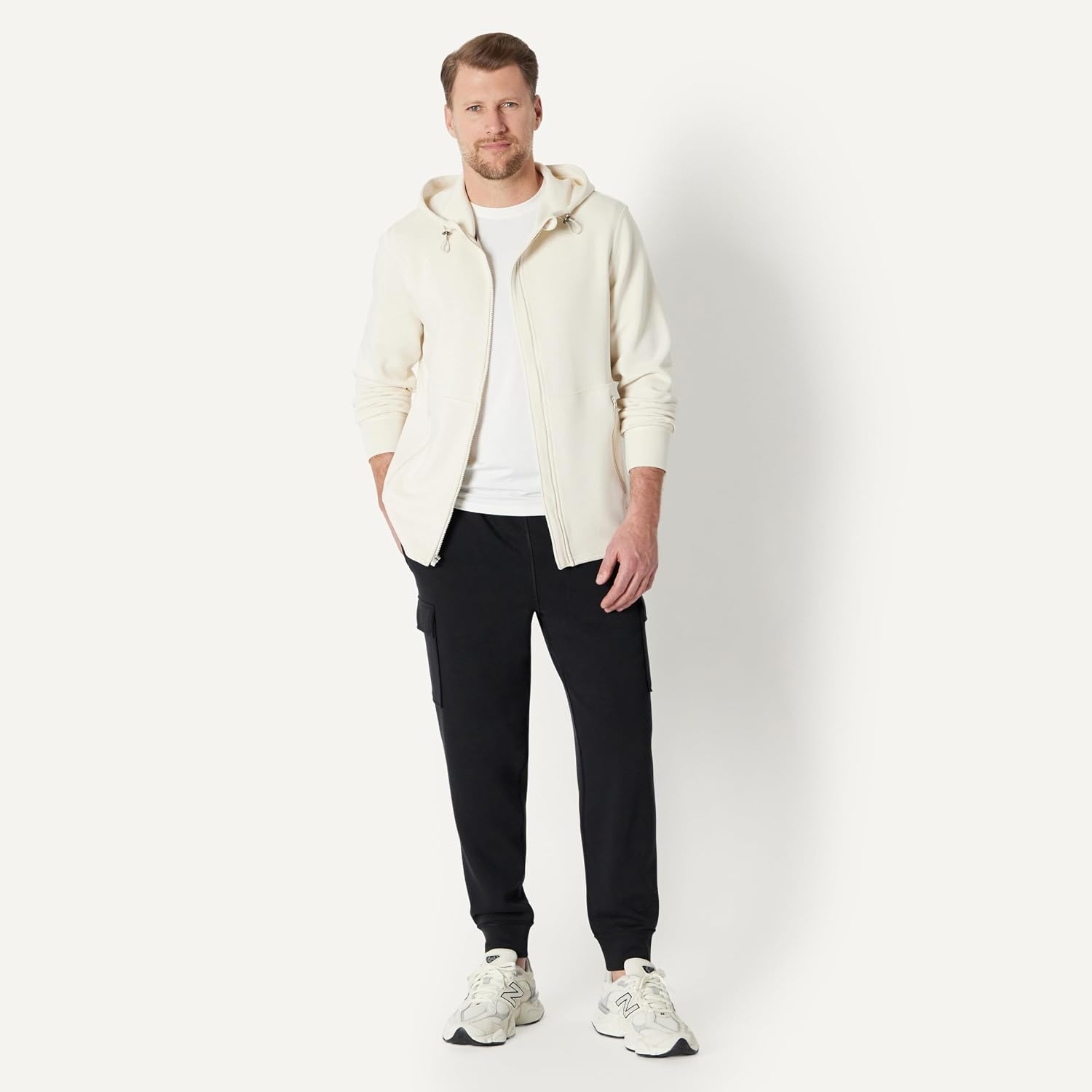 image:imageAmazon Essentials Active Mens Active RelaxedFit Zip Through HoodieLight Beige