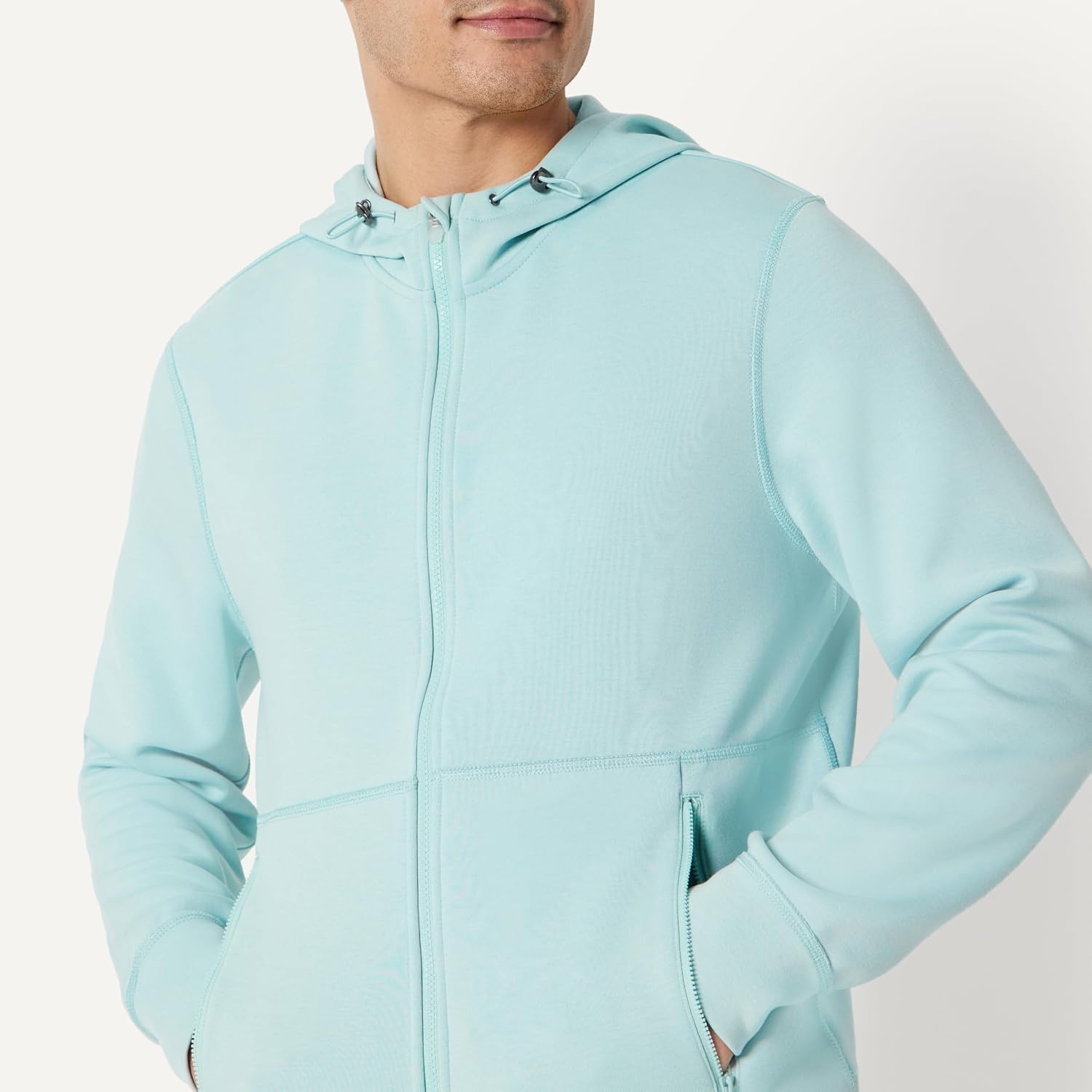image:imageAmazon Essentials Active Mens Active RelaxedFit Zip Through HoodieLight Blue