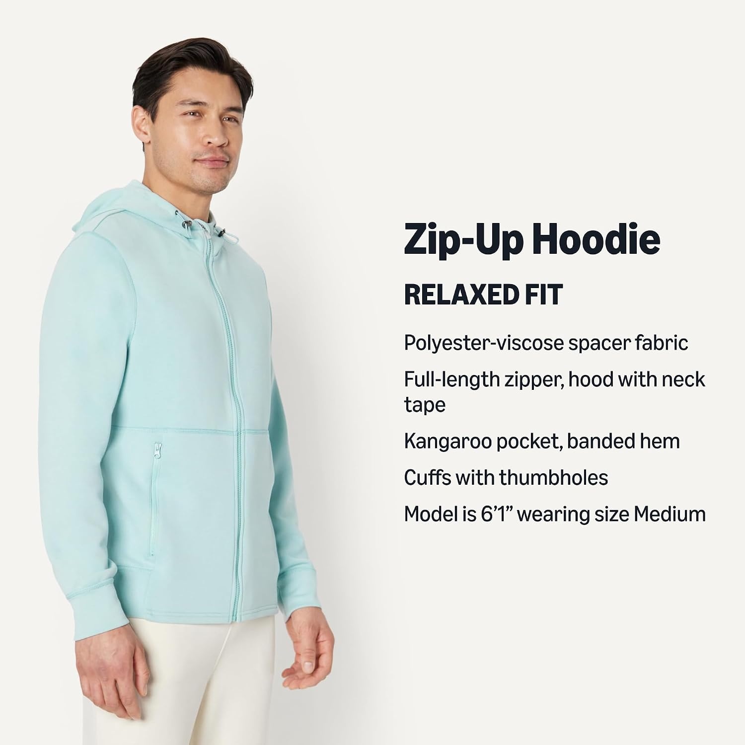 image:imageAmazon Essentials Active Mens Active RelaxedFit Zip Through HoodieLight Blue