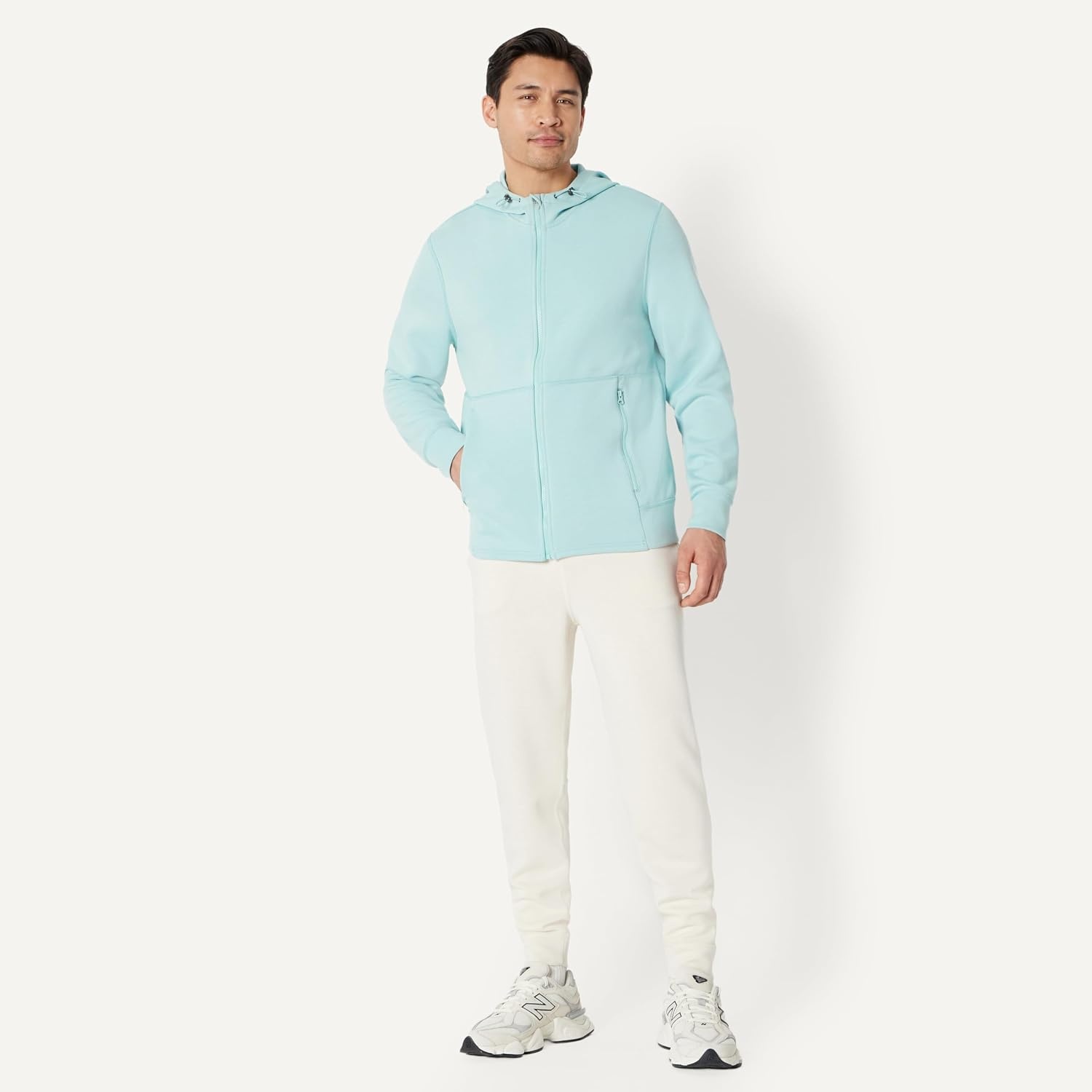 image:imageAmazon Essentials Active Mens Active RelaxedFit Zip Through HoodieLight Blue