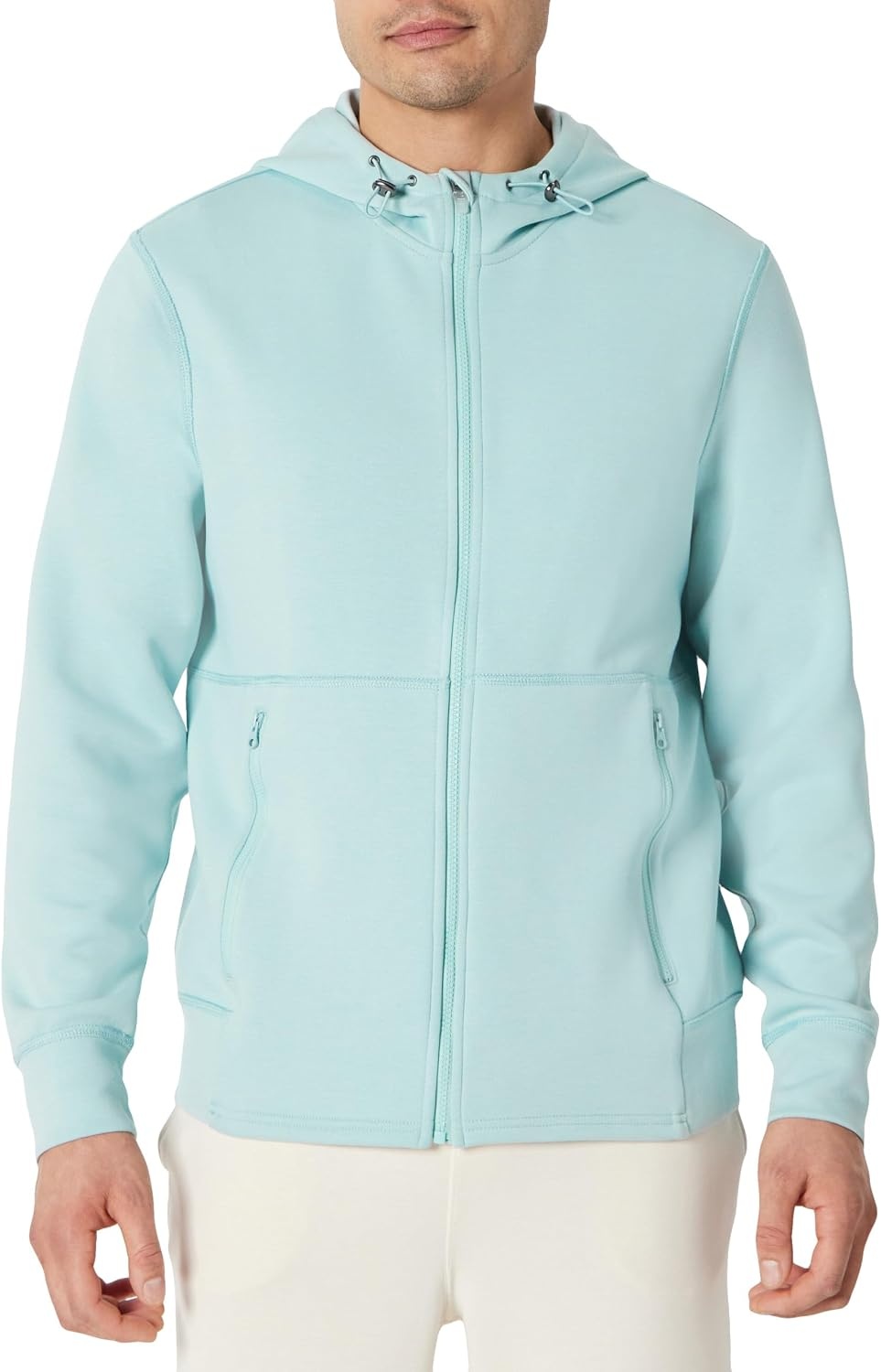 image:imageAmazon Essentials Active Mens Active RelaxedFit Zip Through HoodieLight Blue