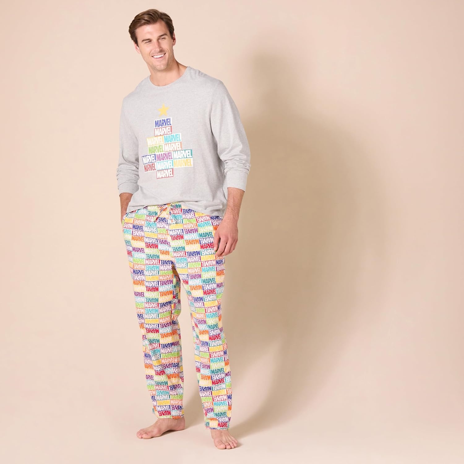 image:imageAmazon Essentials Disney Marvel Star Wars Mens Flannel Pajama Sleep SetsMarvel Holiday Bricks