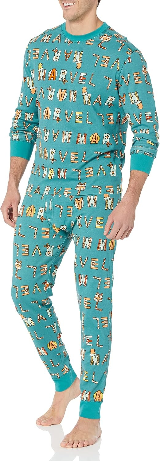 image:imageAmazon Essentials Disney Marvel Star Wars Mens SnugFit Cotton Pajama Sleep SetsFestive Marvel
