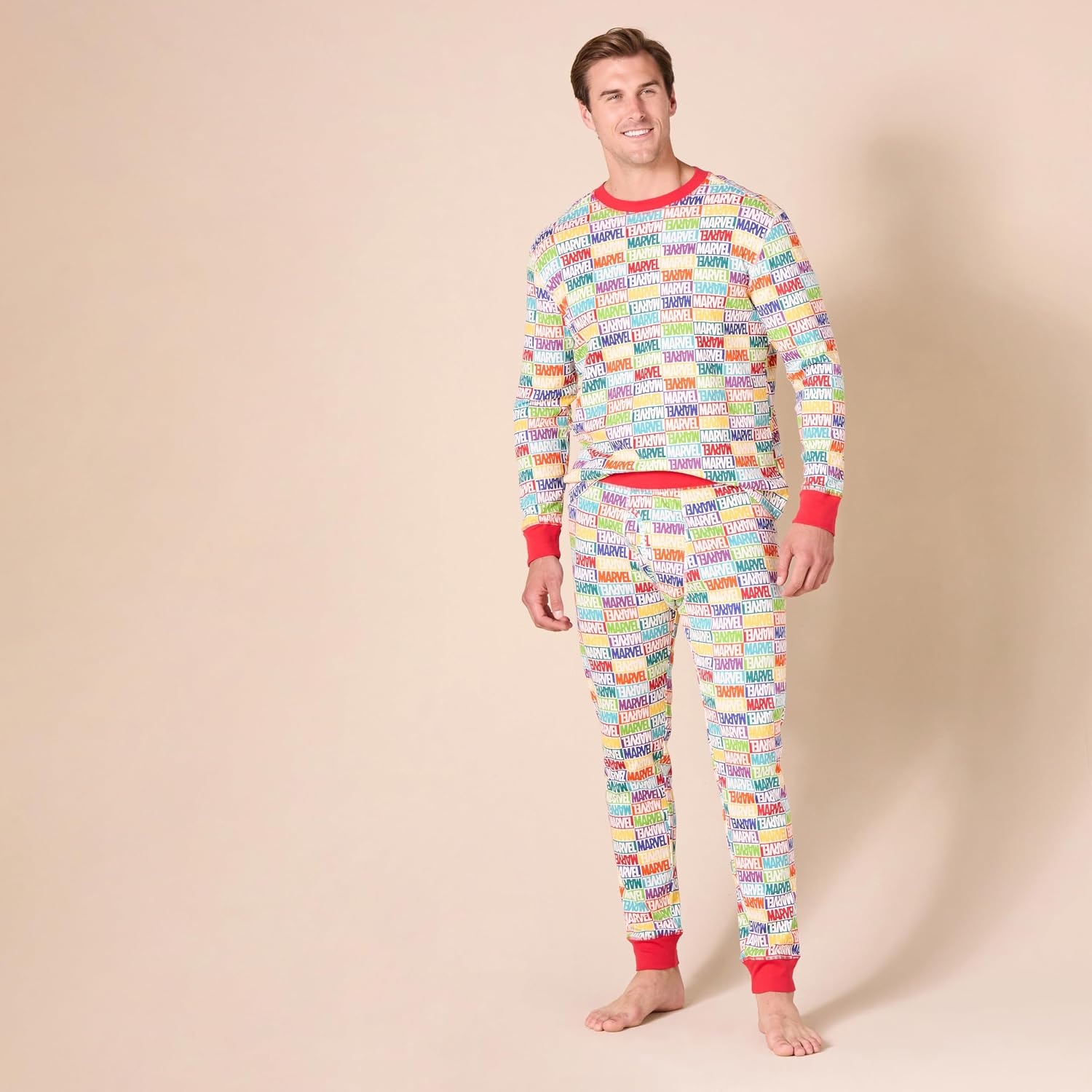 image:imageAmazon Essentials Disney Marvel Star Wars Mens SnugFit Cotton Pajama Sleep SetsMarvel Holiday Bricks