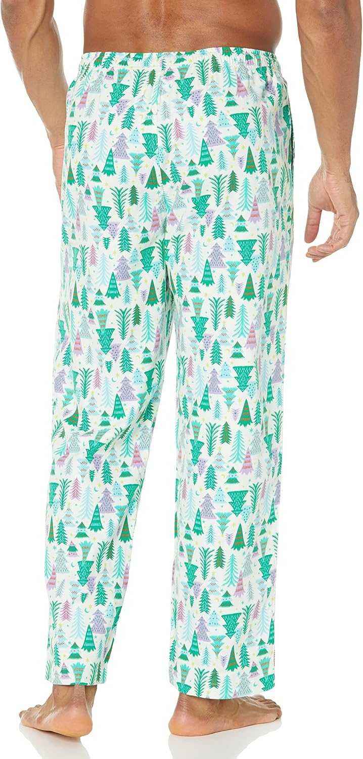 image:imageAmazon Essentials Mens 100 Cotton Flannel Sleep Pant Relaxed Fit Lounge Pants with Elastic Waist and DrawstringEcru Festive Tree