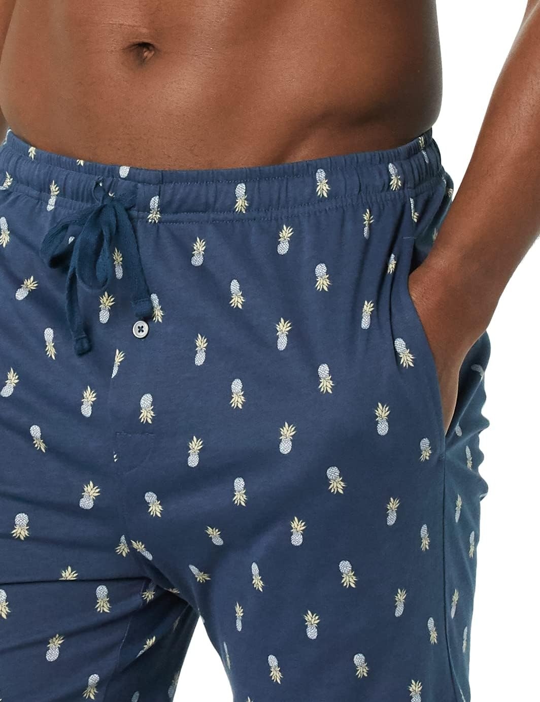 image:imageAmazon Essentials Mens 7 Cotton Knit Pajama Shorts Loungewear Pack of 2Grey HeatherIndigo Pineapple
