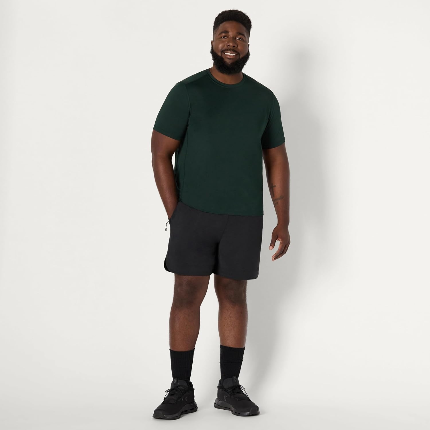 image:imageAmazon Essentials Mens Active Quick Dry Moisture Wicking Tech Stretch Lightweight ShortSleeve TShirtDark Green Heather Graphite