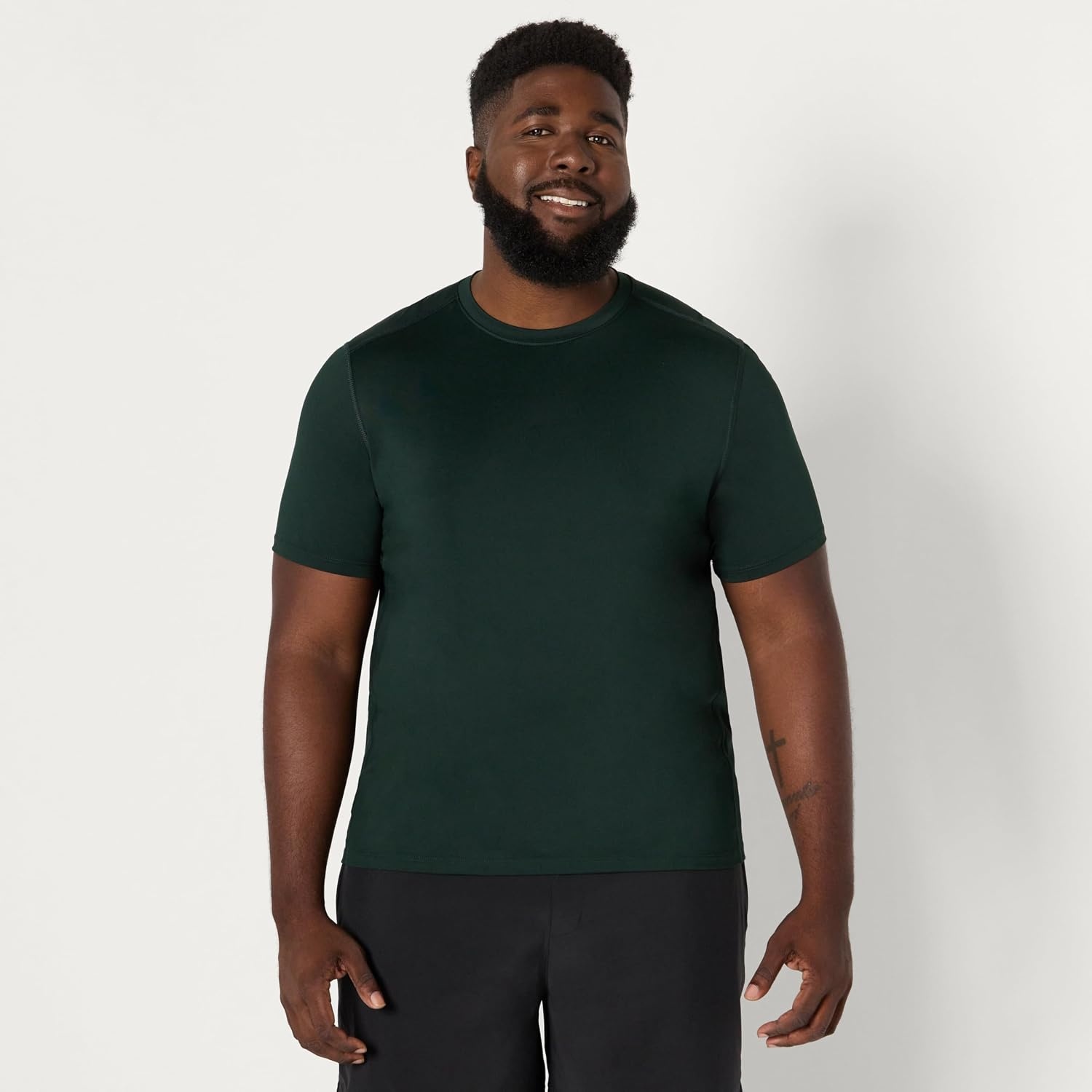 image:imageAmazon Essentials Mens Active Quick Dry Moisture Wicking Tech Stretch Lightweight ShortSleeve TShirtDark Green Heather Graphite