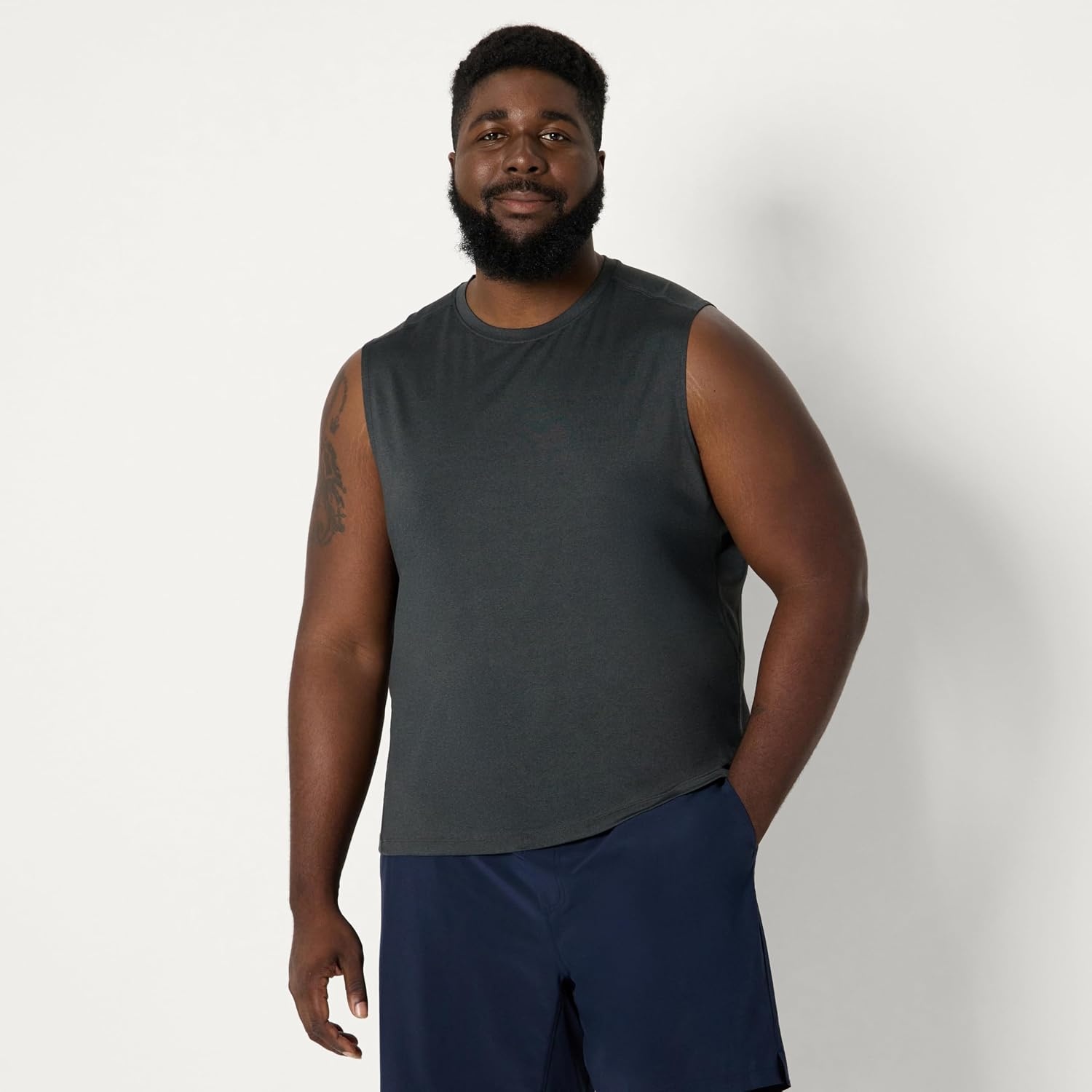 image:imageAmazon Essentials Mens Active Quick Dry MoistureWicking Tech Stretch Lightweight Sleeveless Muscle ShirtBlack Heather Graphite