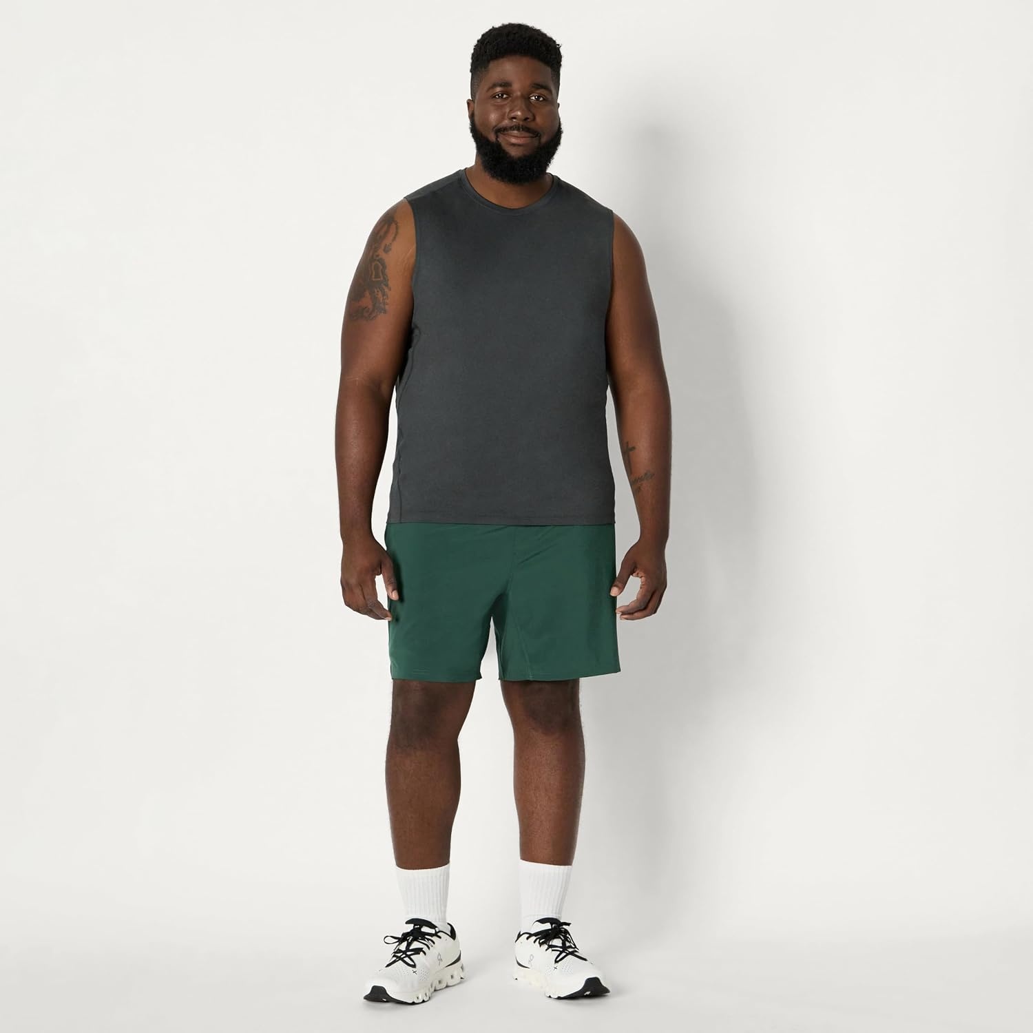 image:imageAmazon Essentials Mens Active Quick Dry MoistureWicking Tech Stretch Lightweight Sleeveless Muscle ShirtDark Green Heather Graphite