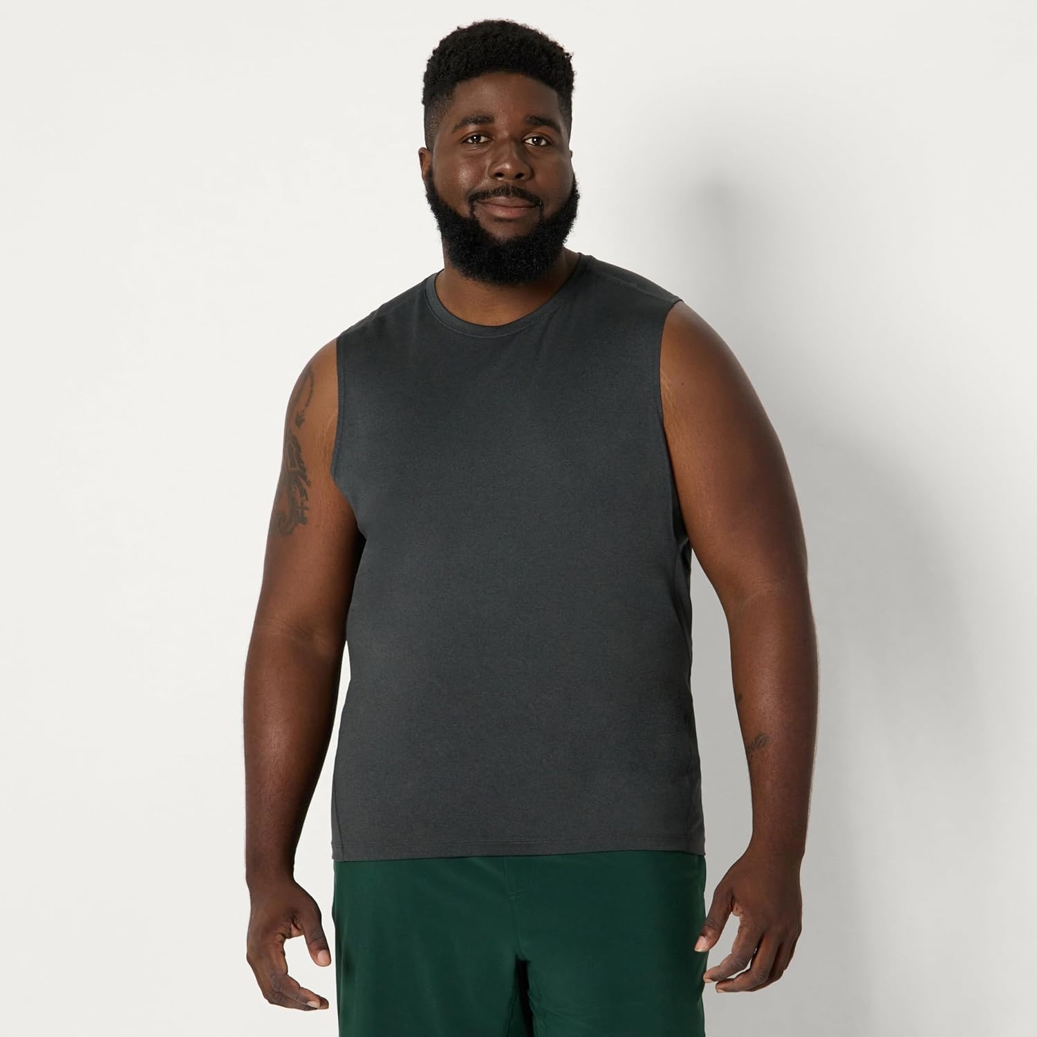 image:imageAmazon Essentials Mens Active Quick Dry MoistureWicking Tech Stretch Lightweight Sleeveless Muscle ShirtDark Green Heather Graphite