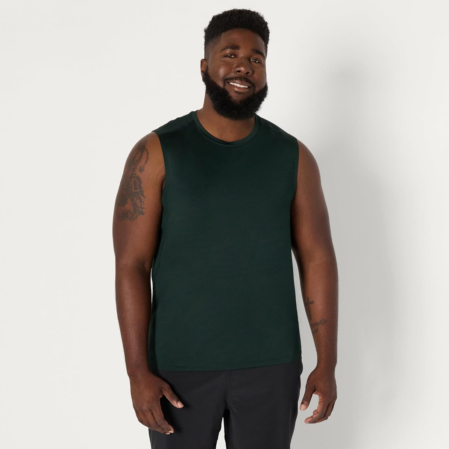 image:imageAmazon Essentials Mens Active Quick Dry MoistureWicking Tech Stretch Lightweight Sleeveless Muscle ShirtDark Green