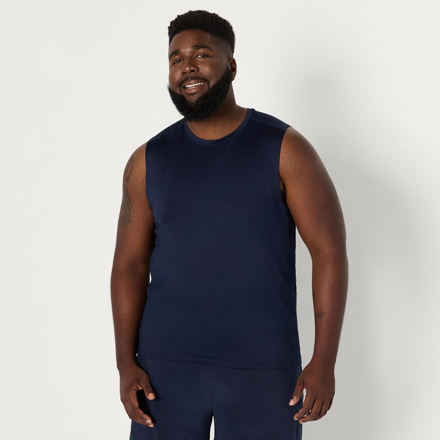 image:imageAmazon Essentials Mens Active Quick Dry MoistureWicking Tech Stretch Lightweight Sleeveless Muscle ShirtNavy Heather Graphite