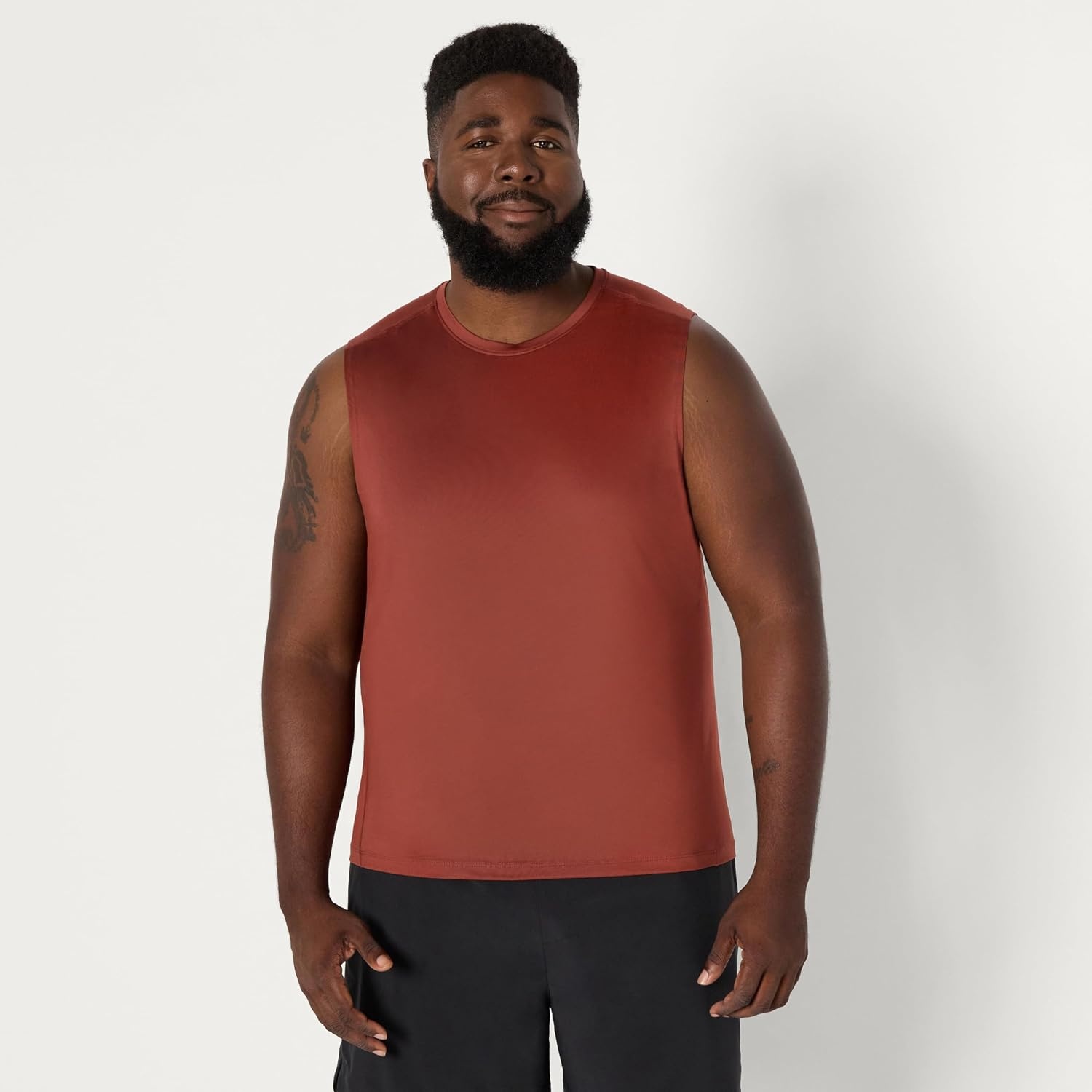 image:imageAmazon Essentials Mens Active Quick Dry MoistureWicking Tech Stretch Lightweight Sleeveless Muscle ShirtRich Chestnut Brown