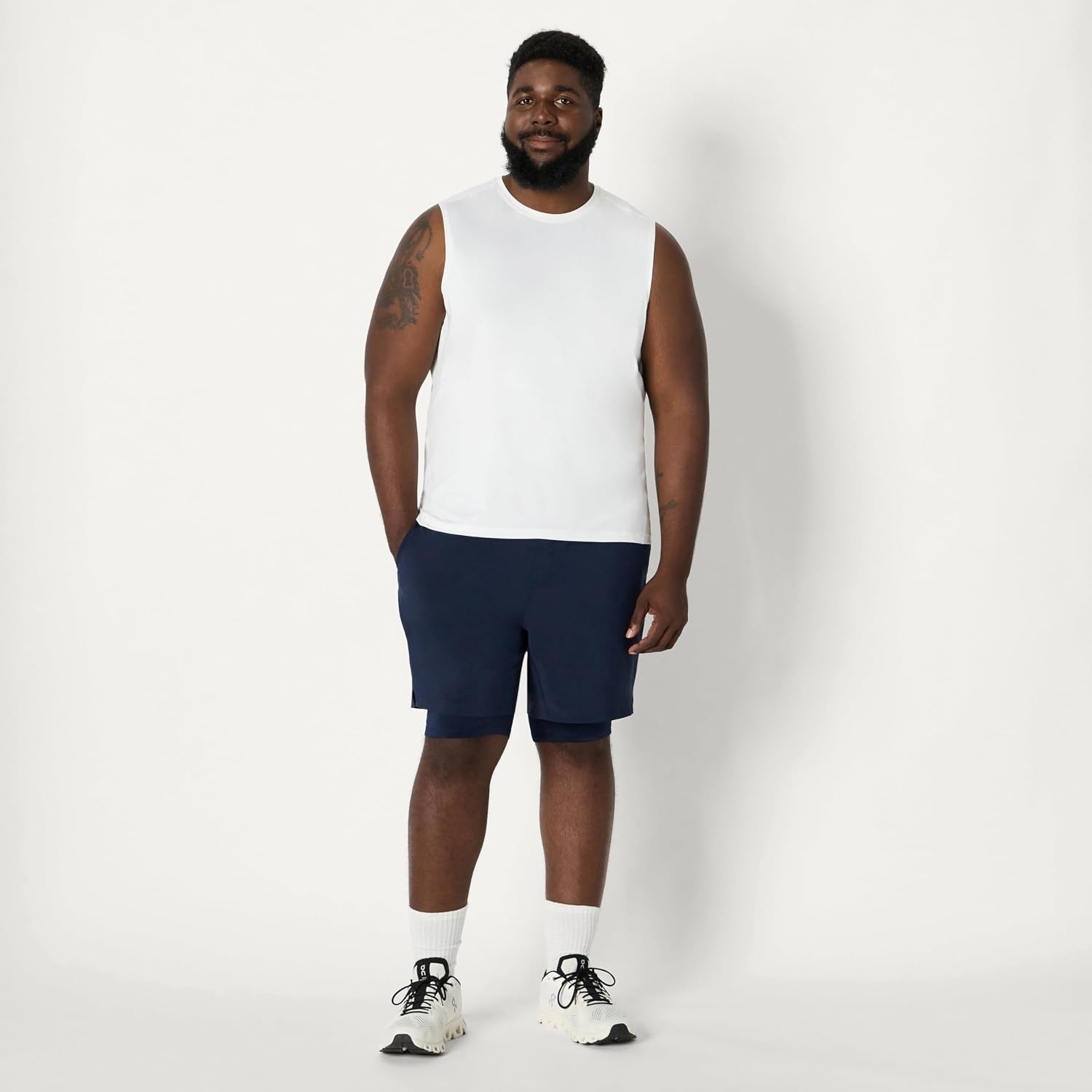 image:imageAmazon Essentials Mens Active Quick Dry MoistureWicking Tech Stretch Lightweight Sleeveless Muscle ShirtWhite Black