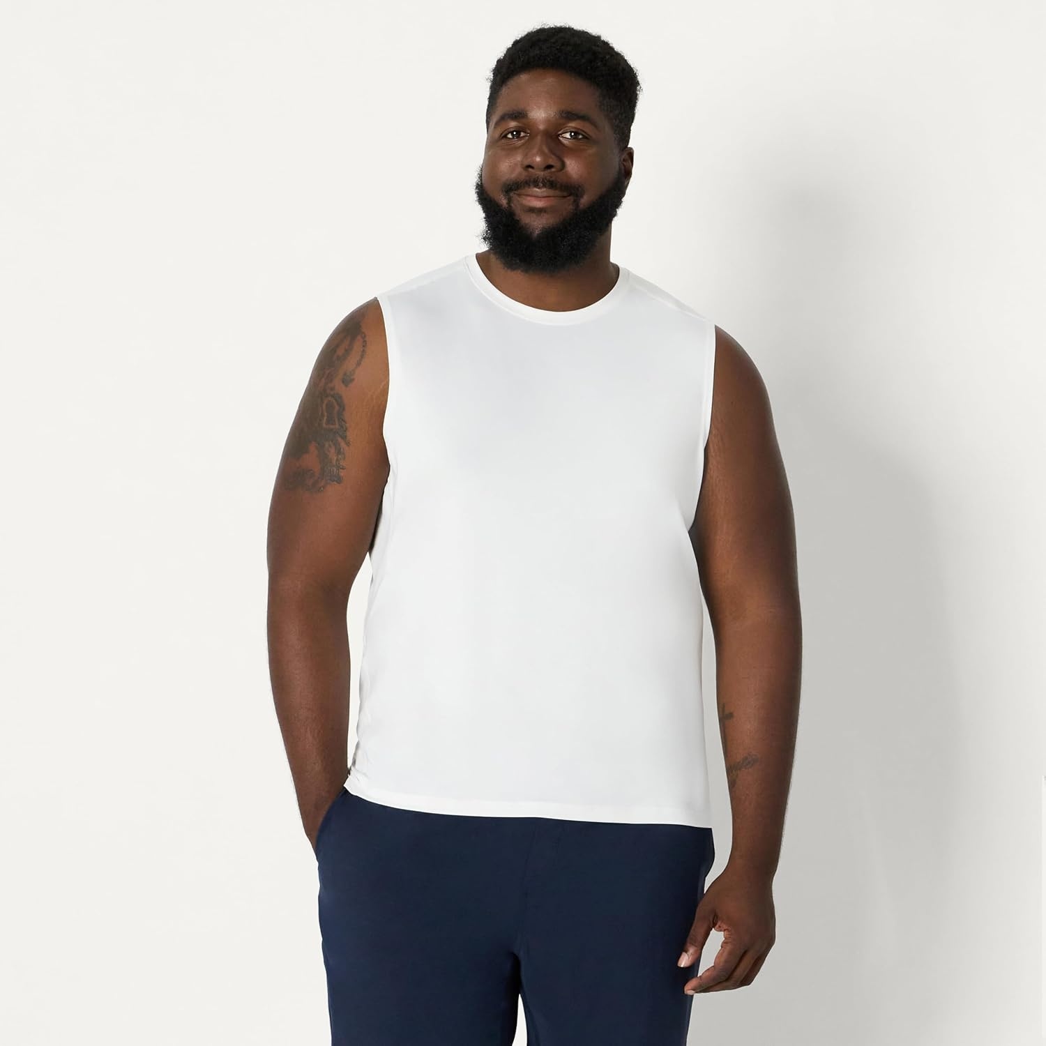 image:imageAmazon Essentials Mens Active Quick Dry MoistureWicking Tech Stretch Lightweight Sleeveless Muscle ShirtWhite Black