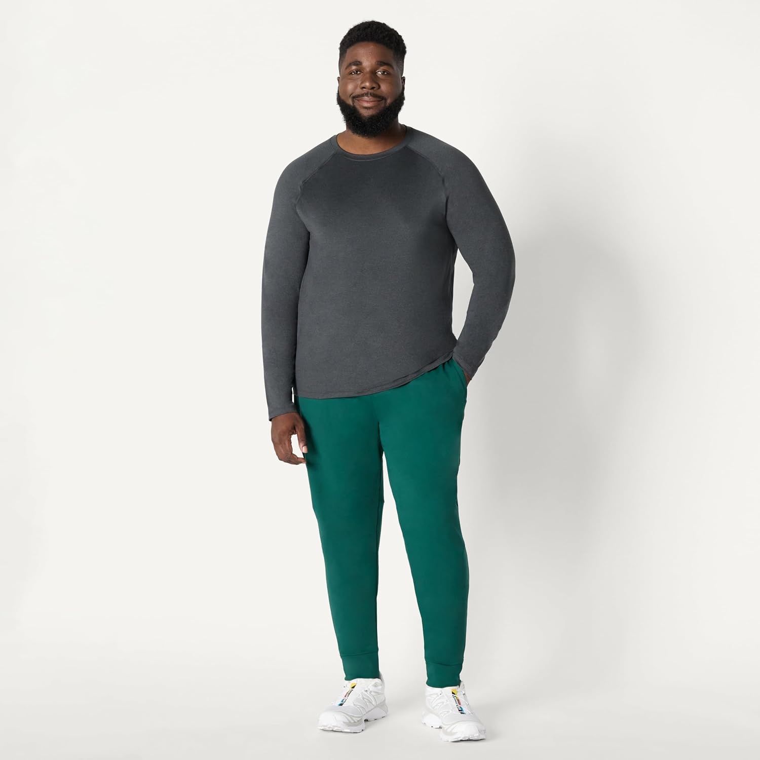 image:imageAmazon Essentials Mens Active Quick Dry Tech Stretch Lightweight LongSleeve TShirt Available in BigampTallBlack Heather Graphite