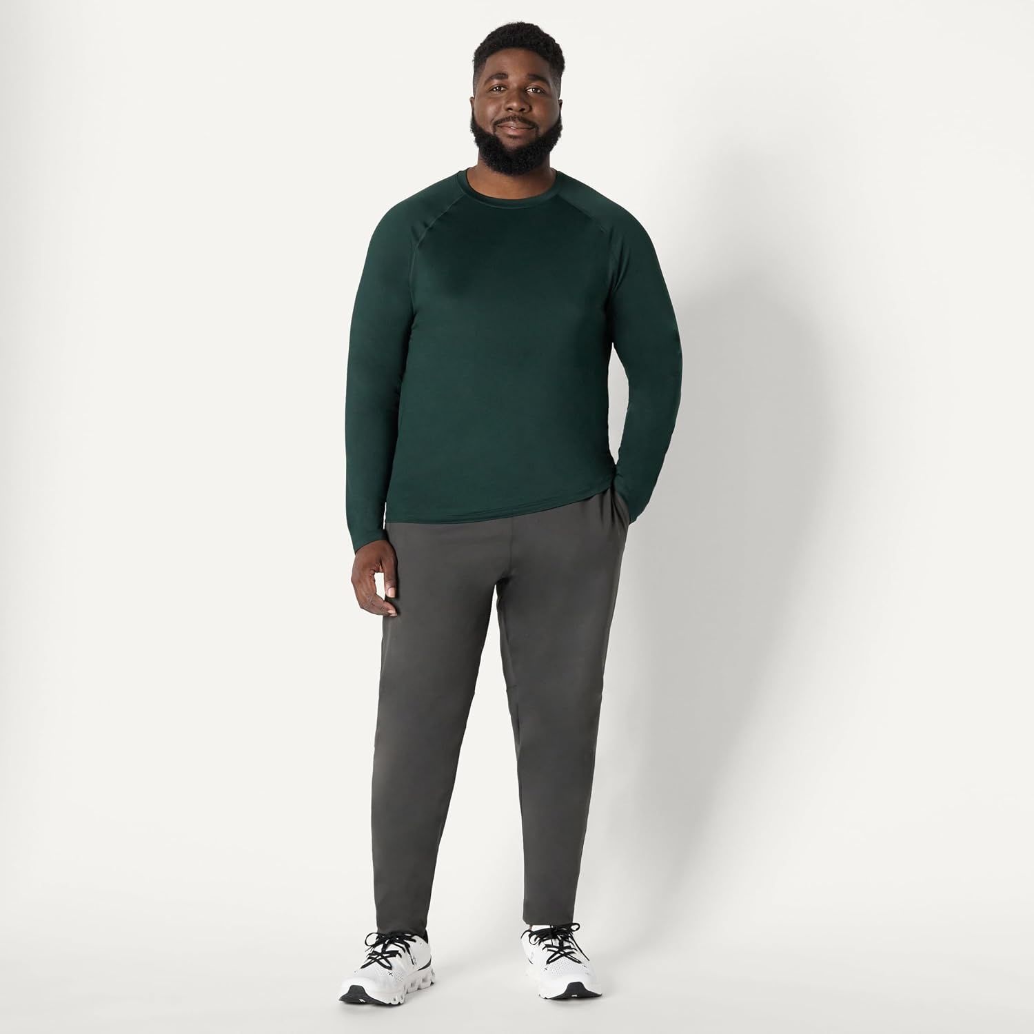 image:imageAmazon Essentials Mens Active Quick Dry Tech Stretch Lightweight LongSleeve TShirt Available in BigampTallDark Green Heather Graphite