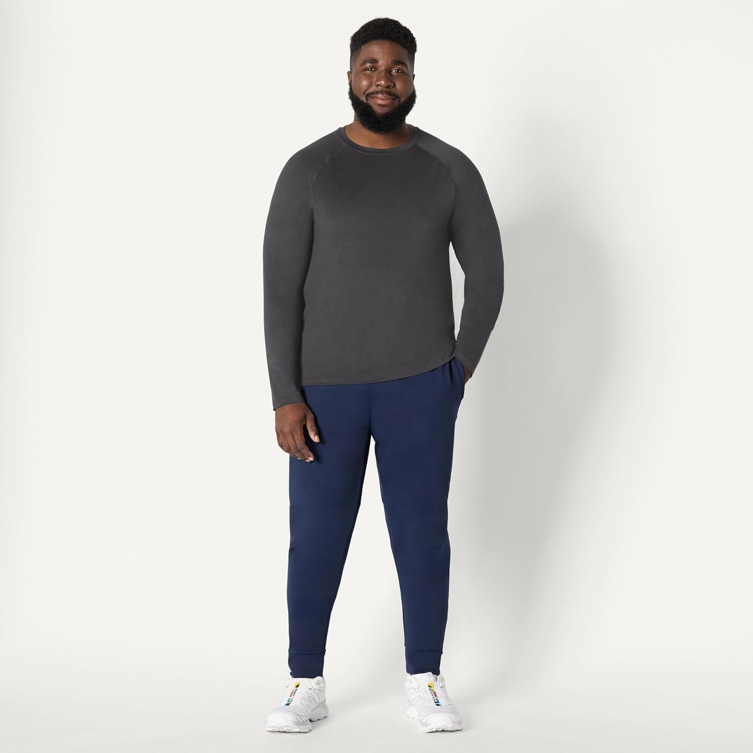 image:imageAmazon Essentials Mens Active Quick Dry Tech Stretch Lightweight LongSleeve TShirt Available in BigampTallNavy Heather Graphite