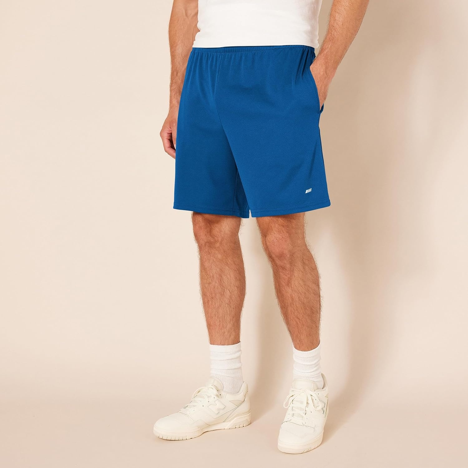 image:imageAmazon Essentials Mens Athletic Basketball Gym Shorts Breathable Moisture Wicking LooseFit Performance Tech Pack of 2BlueNeon Lime Green