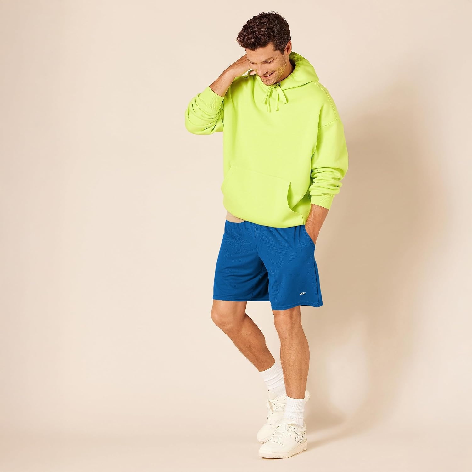 image:imageAmazon Essentials Mens Athletic Basketball Gym Shorts Breathable Moisture Wicking LooseFit Performance Tech Pack of 2BlueNeon Lime Green