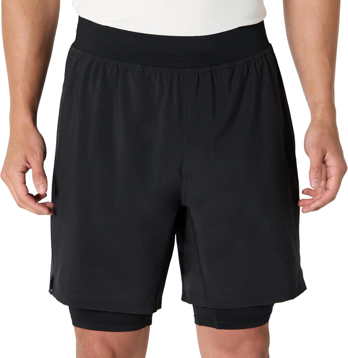 image:imageAmazon Essentials Mens Athletic Running Training Shorts Performance Stretch Woven Workout Shorts 7Black