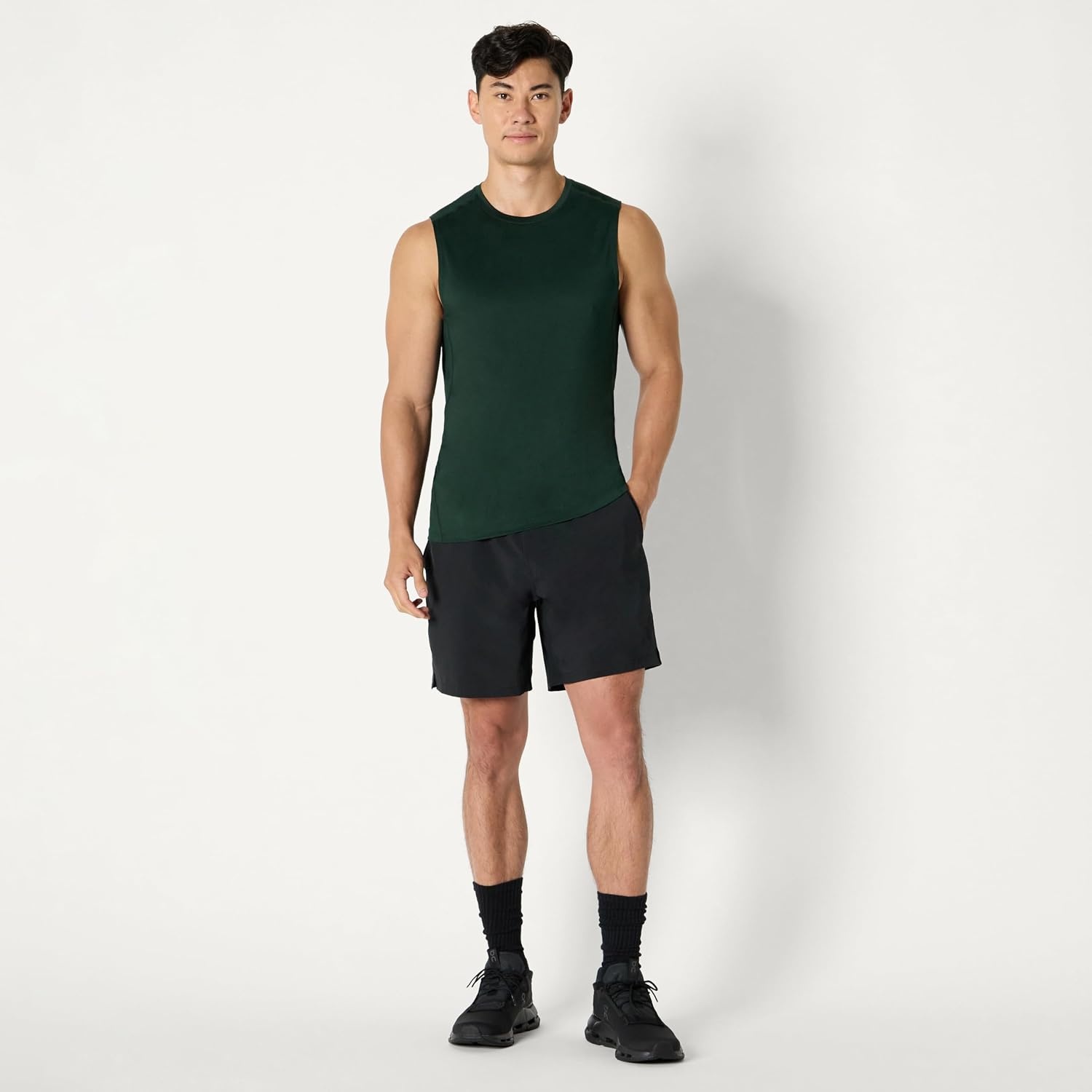 image:imageAmazon Essentials Mens Athletic Running Training Shorts Performance Stretch Woven Workout Shorts 7Black