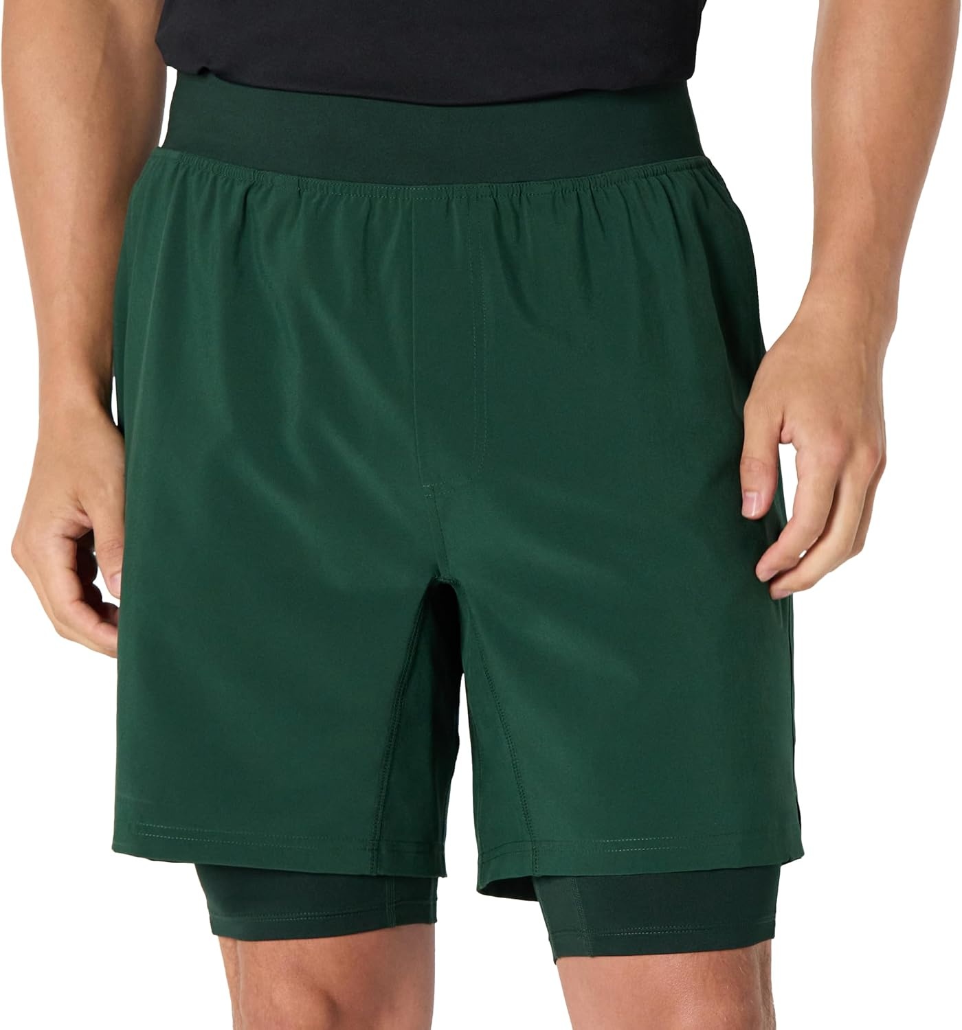 image:imageAmazon Essentials Mens Athletic Running Training Shorts Performance Stretch Woven Workout Shorts 7Dark Green