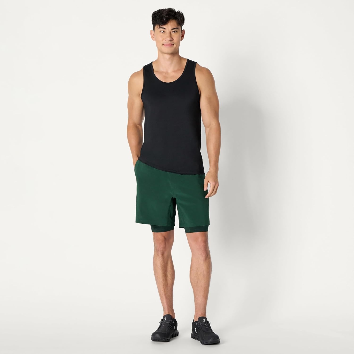 image:imageAmazon Essentials Mens Athletic Running Training Shorts Performance Stretch Woven Workout Shorts 7Dark Green