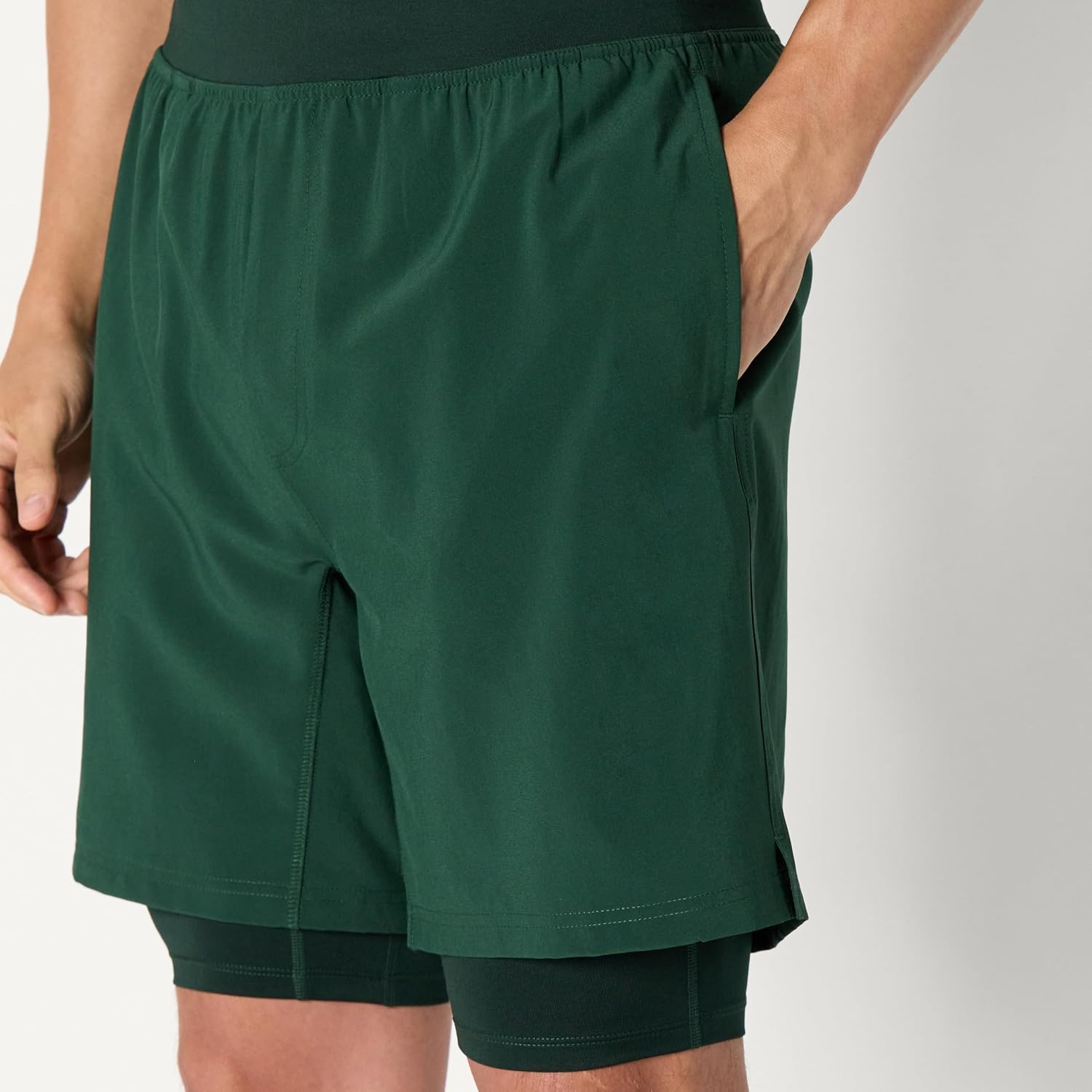 image:imageAmazon Essentials Mens Athletic Running Training Shorts Performance Stretch Woven Workout Shorts 7Dark Green