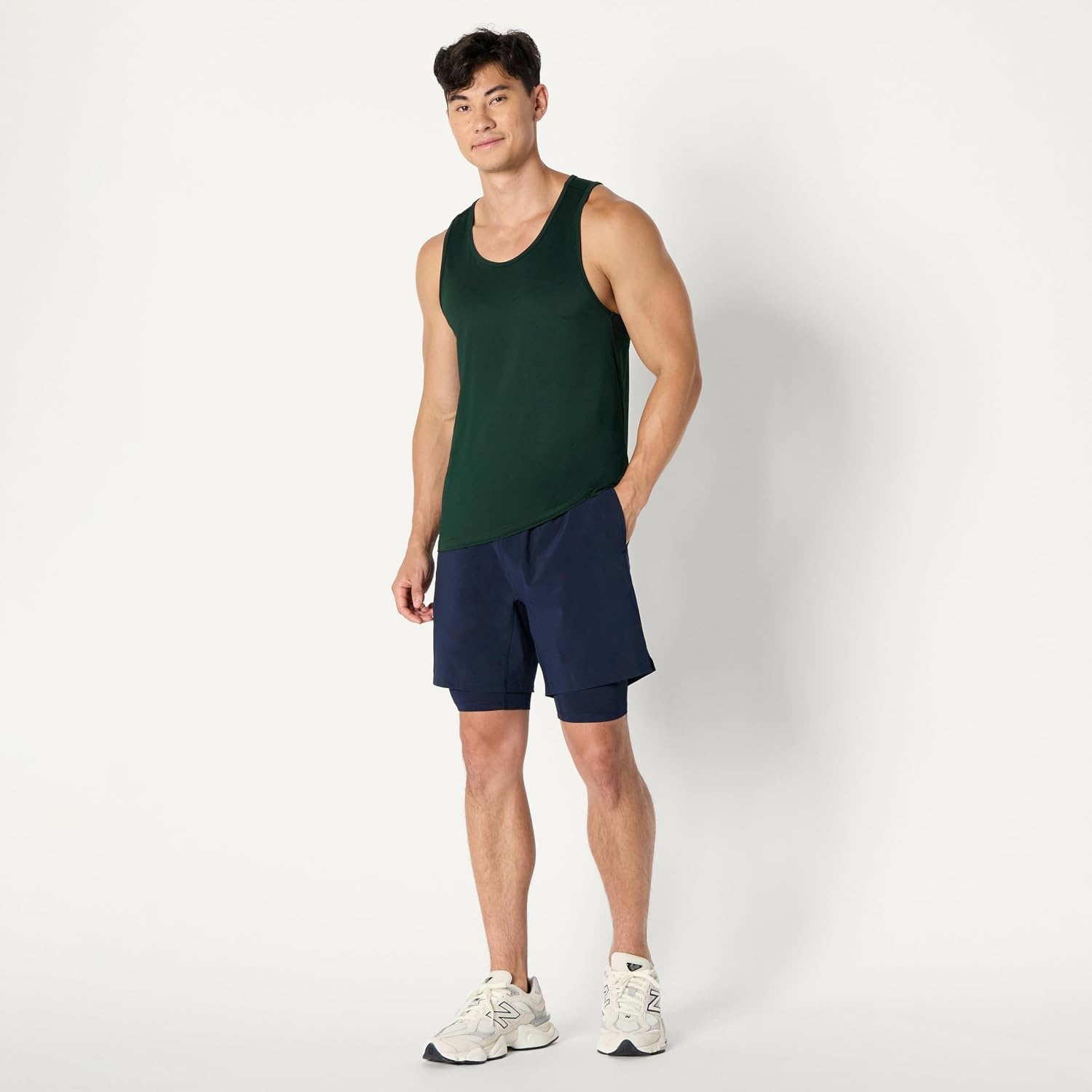 image:imageAmazon Essentials Mens Athletic Running Training Shorts Performance Stretch Woven Workout Shorts 7Navy