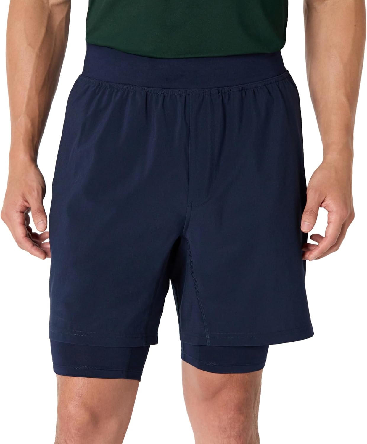 image:imageAmazon Essentials Mens Athletic Running Training Shorts Performance Stretch Woven Workout Shorts 7Navy