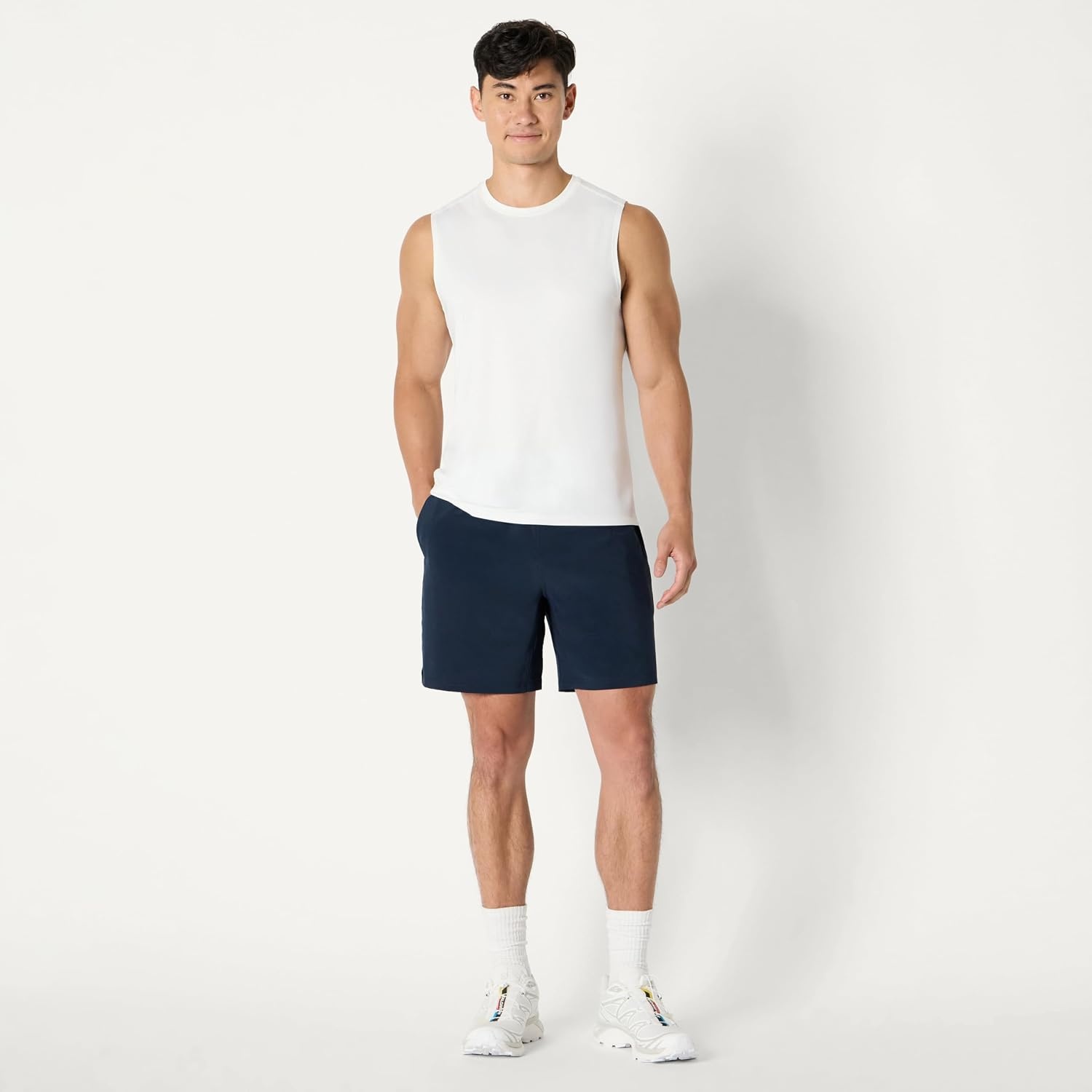 image:imageAmazon Essentials Mens Athletic Running Training Shorts Performance Stretch Woven Workout Shorts 7Navy